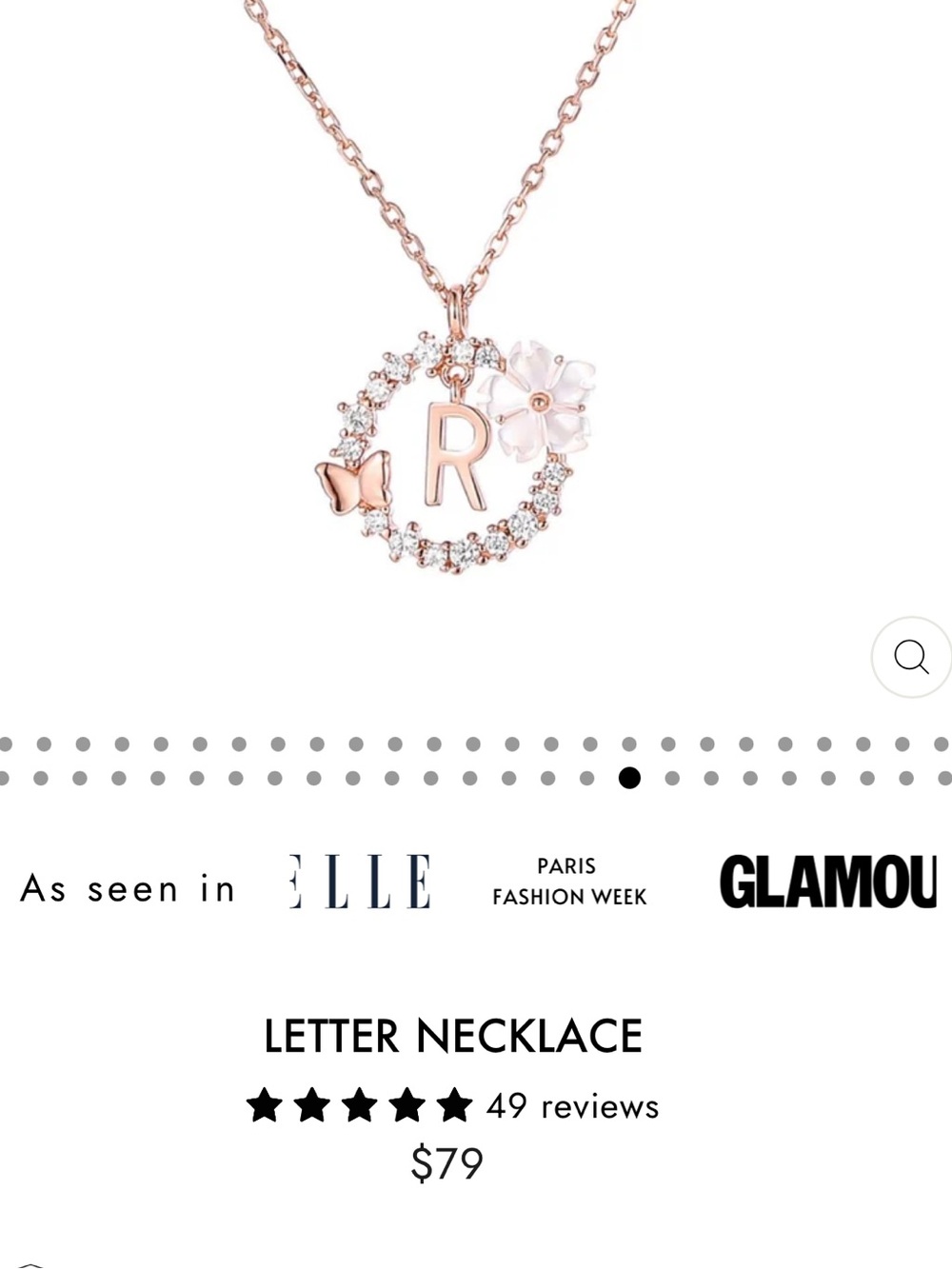 Rose Gold Initial 'R' Necklace with Crystal Wreath and Flower Accent
